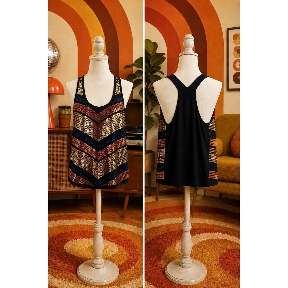 Bongo Sequin Chevron Racerback Tank Top Disco Retro Y2K Small